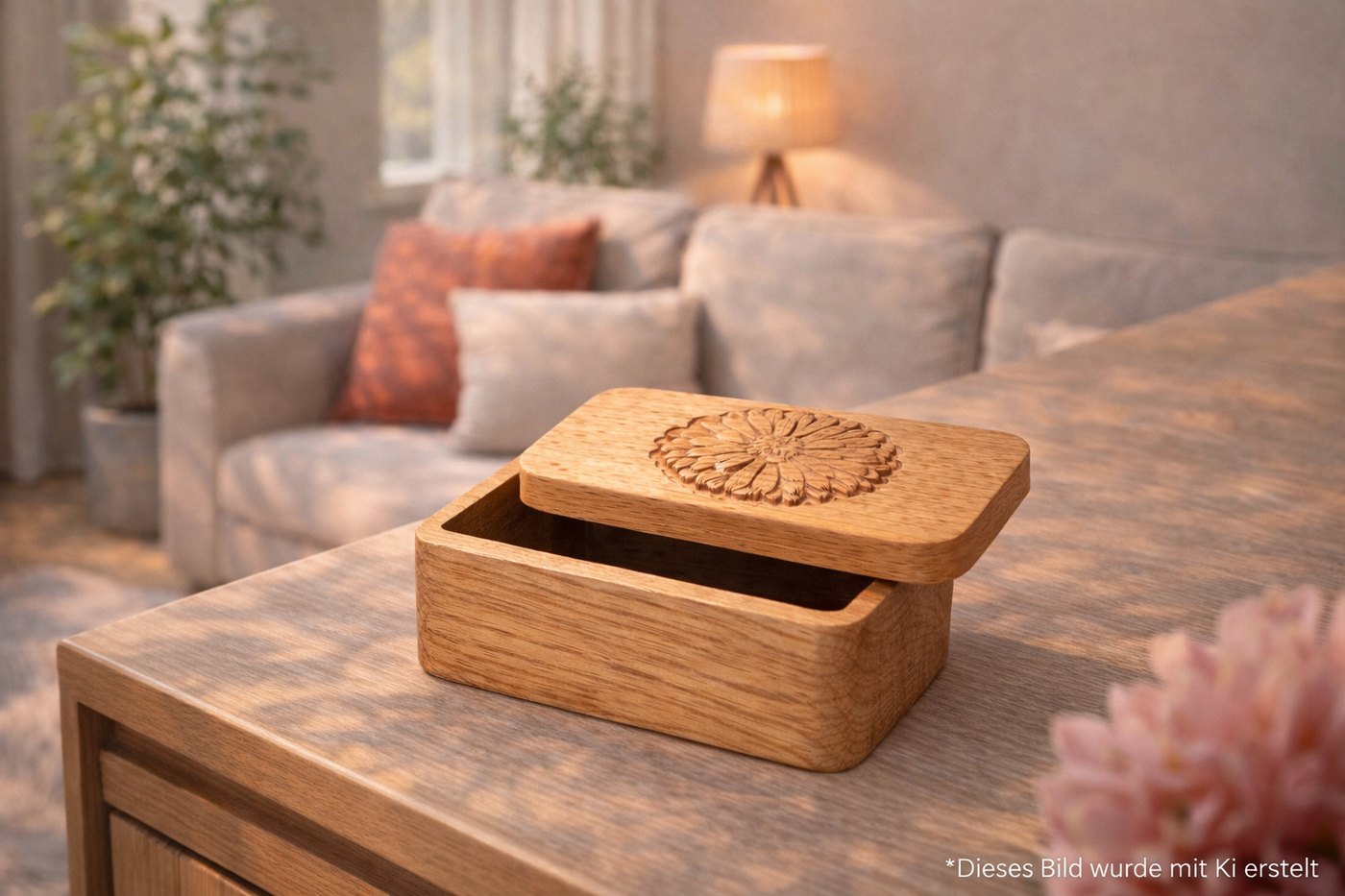 Kleine Holzdose mit Ringelblume – Bild 2